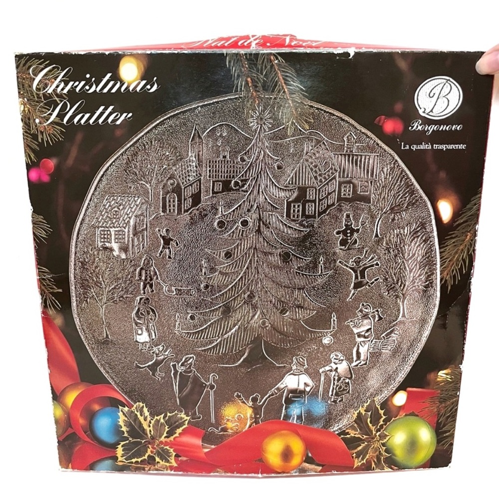 Vintage Made in Italy Borgonovo Glass Serving Dish Plate Tray Christmas Holiday